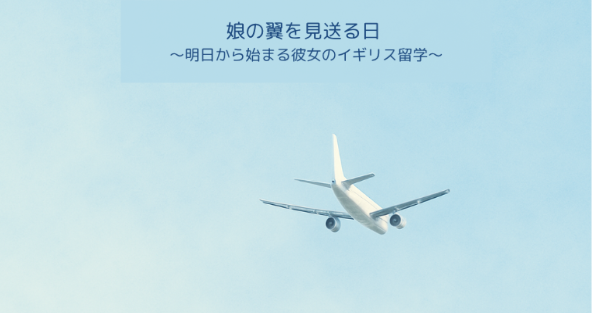 青空に飛び立つ飛行機。娘の留学を応援する母のイメージ。